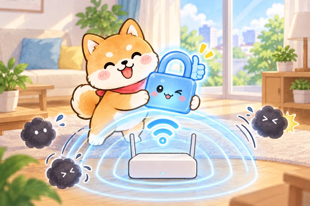光る南京錠で電波を暗号化して守る柴犬のナビ助