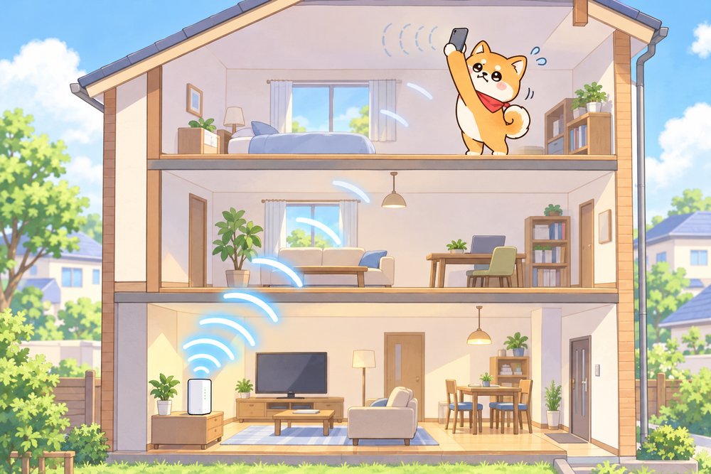 3階で電波が届かず困る柴犬のナビ助