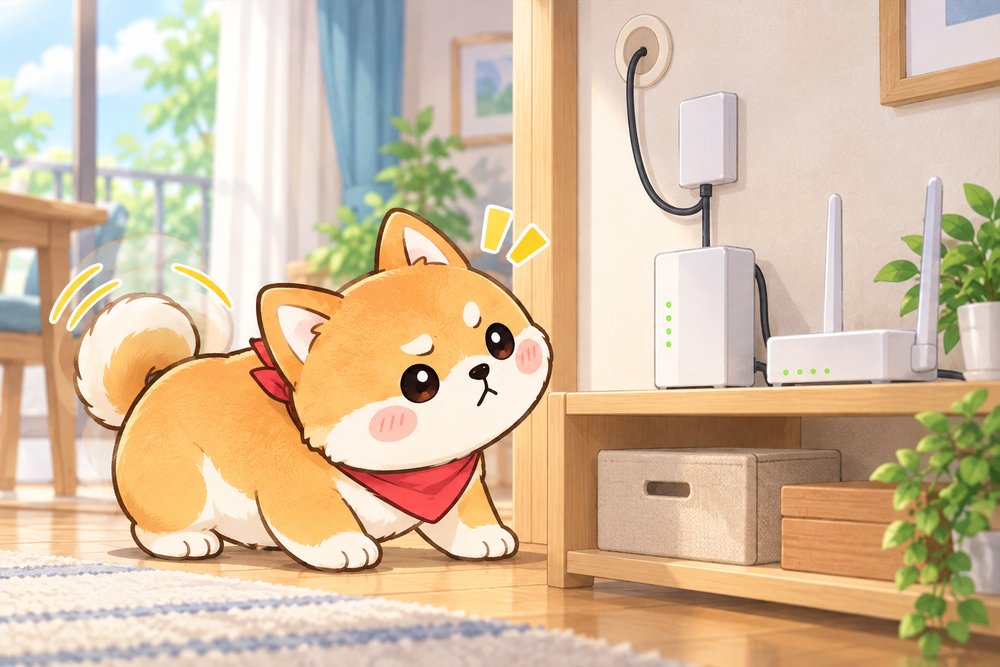 光コンセントとONUのランプを確認するナビ助